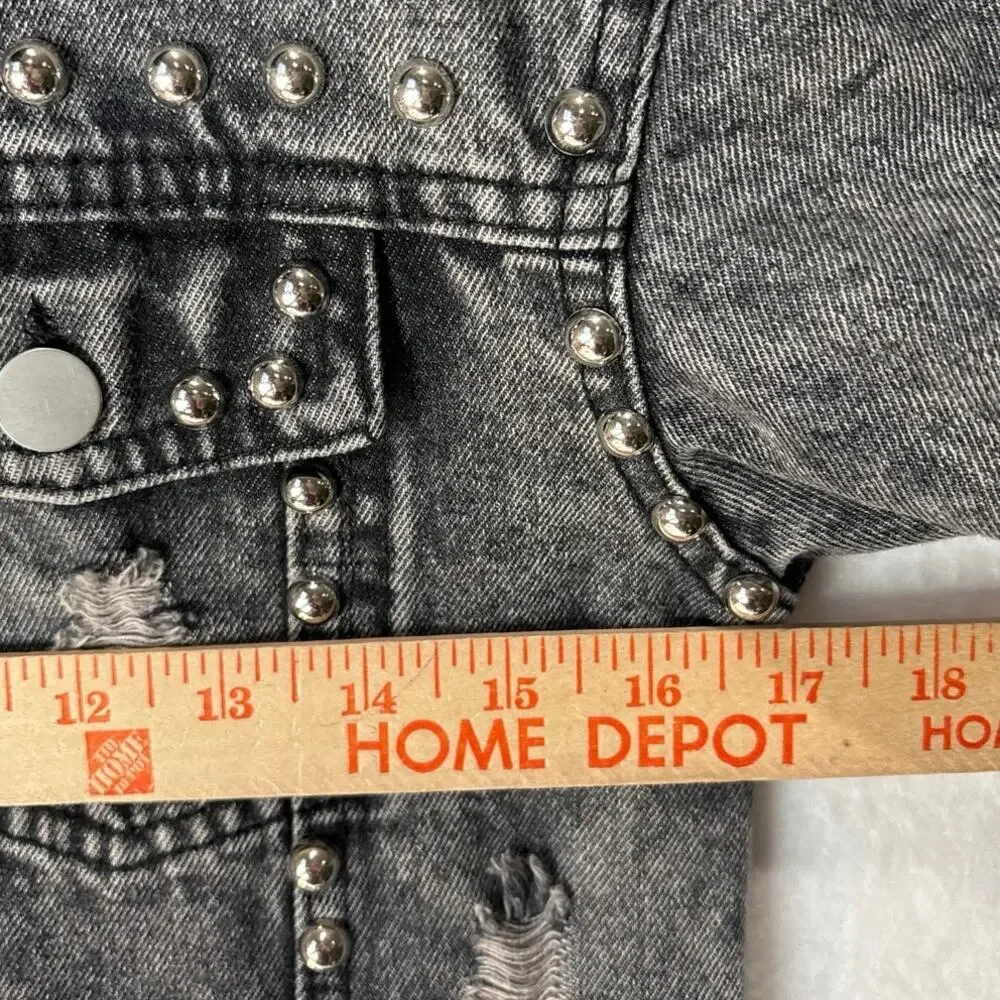 Fornia Girl’s Dark Gray Denim Studded Trucker Jacket Size XLARGE or Adult XSMALL